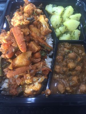 Tawa Sabji with Chana Masala and Jeera Aloo at Bollywood Zaika in Redondo Beach