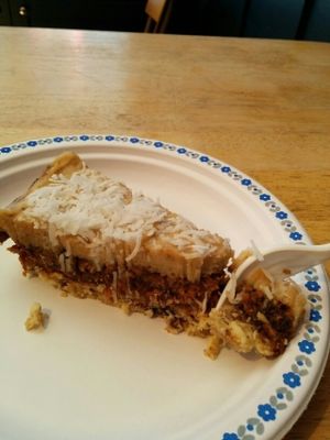 raw carrot cake with cashew cream frosting at Vegan Hippie-Chick Cafe in Victoria