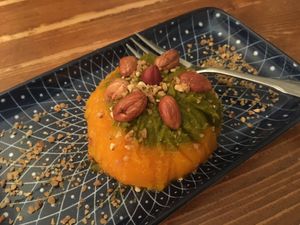 Winter special pumpkin matcha dessert at Nobiko in Cologne