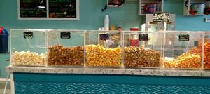 Vegan flavors (some are always available and some are specials that change often) at Lady's Gourmet Popcorn in Griffith