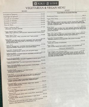 Vegetarian & Vegan Menu (mostly all vegan)  at Kiku Sushi in Berkeley