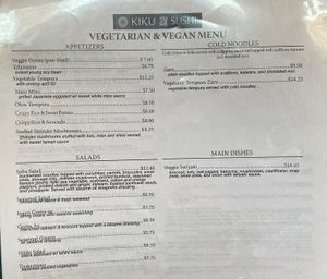 Vegetarian & Vegan Menu (page 2)  at Kiku Sushi in Berkeley