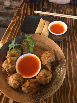 Vegan spring rolls and vegetable balls at mamalan - Clapham in South West London