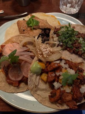 4 different vegan tacos... at Don Taco Tequila in San Miguel De Allende