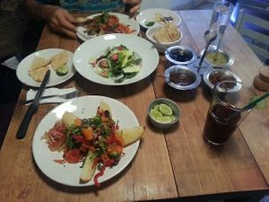Delicious potato/veggie dishes, salad, great salsas and chips  #Veganuary at Don Taco Tequila in San Miguel De Allende