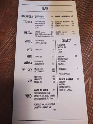 Menu at Don Taco Tequila in San Miguel De Allende