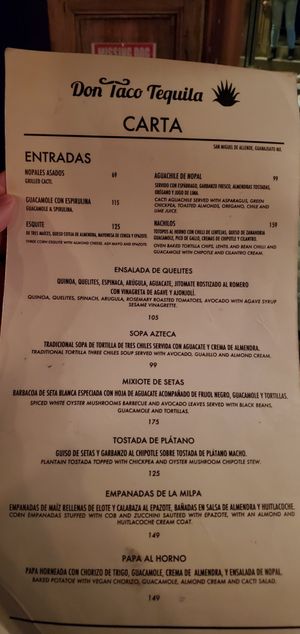 Menu, part 1. Current as of December 2022. at Don Taco Tequila in San Miguel De Allende