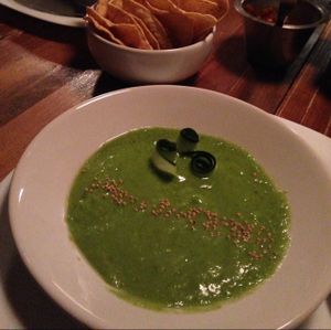 chilled avocado soup, vegan-style  at Don Taco Tequila in San Miguel De Allende