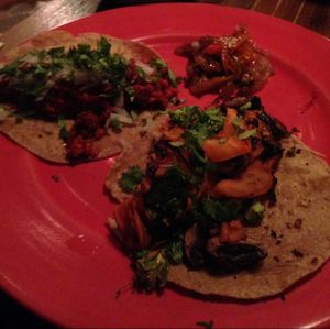 soy chorizo taco and grilled vegetable taco  at Don Taco Tequila in San Miguel De Allende