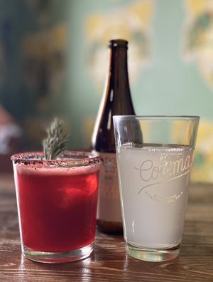 Jamaica margarita and ginger beer    at Don Taco Tequila in San Miguel De Allende