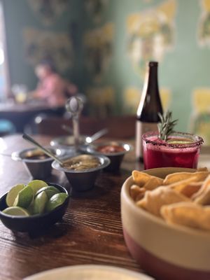 Chips and salsas    at Don Taco Tequila in San Miguel De Allende
