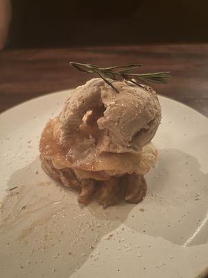 Hazelnut ice cream on cooked apple  at Don Taco Tequila in San Miguel De Allende
