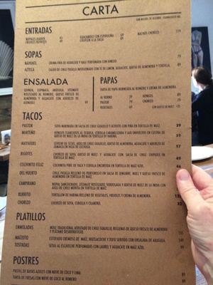 Spanish menu at Don Taco Tequila in San Miguel De Allende