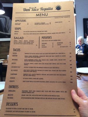 English Menu at Don Taco Tequila in San Miguel De Allende