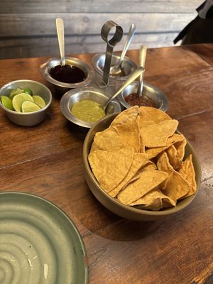 Chips and 4 salsas  at Don Taco Tequila in San Miguel De Allende