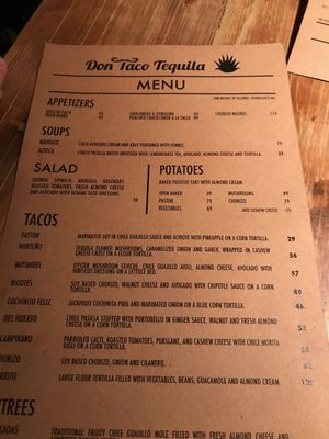 Menu at Don Taco Tequila in San Miguel De Allende