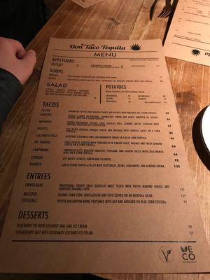 Menu at Don Taco Tequila in San Miguel De Allende