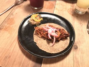 Taco de “Yacarnita pibil”  at Don Taco Tequila in San Miguel De Allende