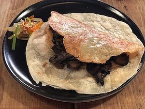 Taco with mushrooms and tequila at Don Taco Tequila in San Miguel De Allende