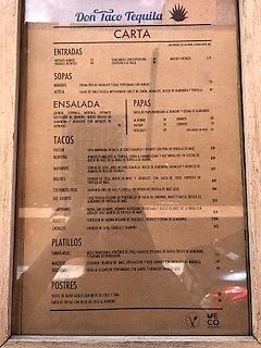 spanish menu at Don Taco Tequila in San Miguel De Allende