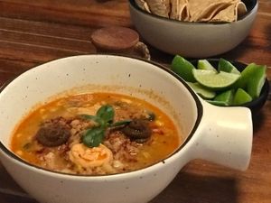 Esquites (a bit like corn chowder) at Don Taco Tequila in San Miguel De Allende