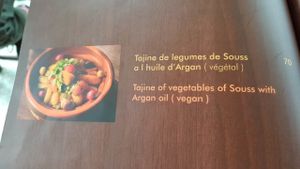 Menu of the tagine at Zeitoun Cafe in Marrakech