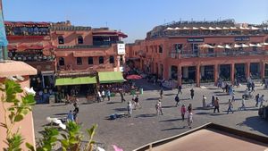 Nice view of the plaza below at Zeitoun Cafe in Marrakech
