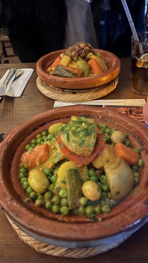 roasted veg couscous in the back  at Zeitoun Cafe in Marrakech