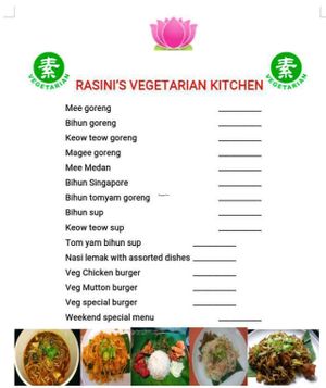 menu at Rasini's Vegetarian Kitchen - Restaurant 1998 in Penang