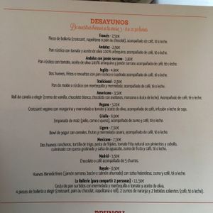 Menu at La Rollerie - San Jeronimo in Madrid