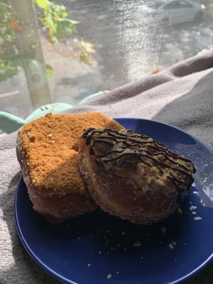 Pumpkin biscoff and bourbon pecan  at Valkyrie Doughnuts in Orlando