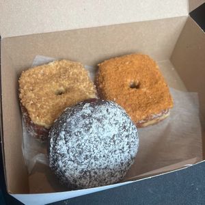 pumpkin snickerdoodle, biscoff, chocolate raspberry at Valkyrie Doughnuts in Orlando