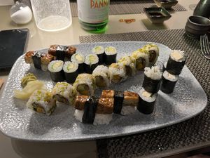 tempeh nigiri, avocado hosomaki, tofu hosomaki, and veg rolls  at Blu in Locarno