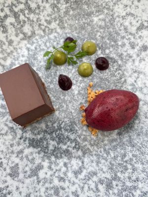 chocolate tarte and cherry icecream at Blu in Locarno