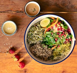 Mango Millet Sporuts salad with our homemade sesame ginger sauce is to die for! at Bodhi Greens in Dharamshala