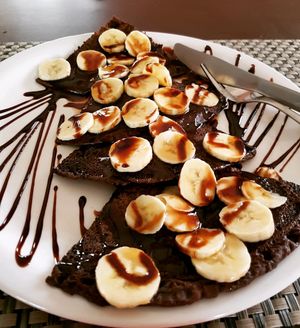 chocolate and banana pancakes  at Bodhi Greens in Dharamshala