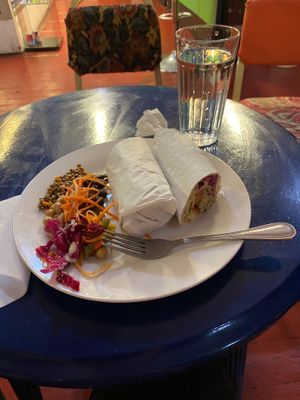 My meal after having a bite. Lovely! at Manchester Vegan Cafe in Manchester