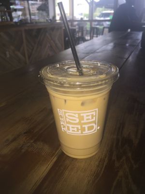 Latte with oat milk and agave at The Seed in Boca Raton