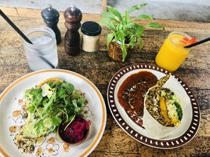 Avocado toast + burrito  at Folk in Byron Bay