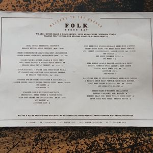 Menu at Folk in Byron Bay