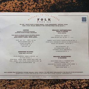Menu at Folk in Byron Bay