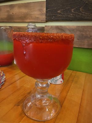 strawberry margarita (this was a pitcher, so the glass was filled by me… lol)   at Hugo's Cocina  in San Diego