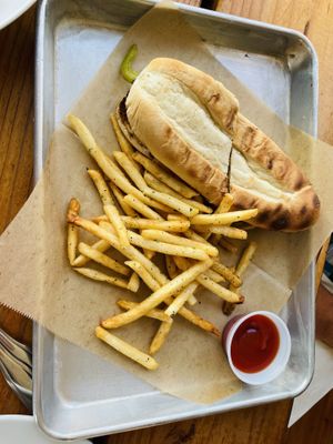 Philly and fries  at Grains  in San Diego