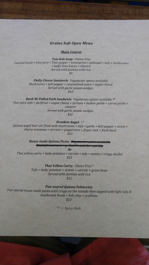 soft opening menu at Grains  in San Diego