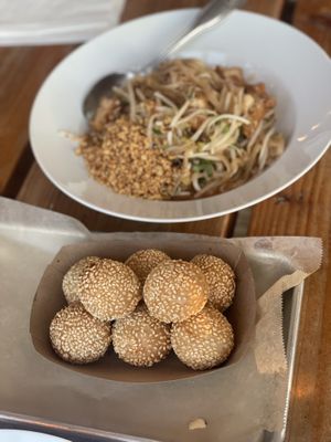Pad Thai and dragon balls  at Grains  in San Diego