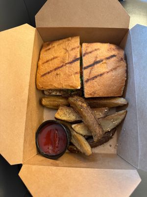 Banh Mi with Wedge Fries and Ketchup. at Grains  in San Diego