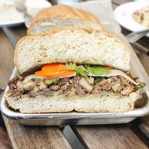 Pulled Jackfruit and Five Spice Tofu Sandwich  at Grains  in San Diego