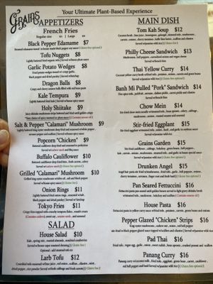 Menu  at Grains  in San Diego