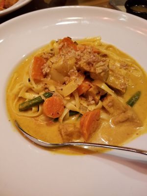 House Pasta a yellow Currie dish at Grains  in San Diego