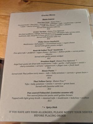 Main dishes at Grains  in San Diego